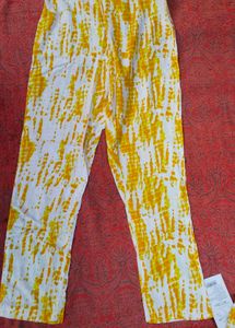 New White &amp; Yellow Print kaftan kurti pant set