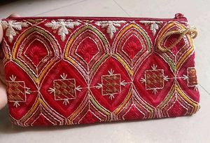 Embroidered Red Clutch Bag