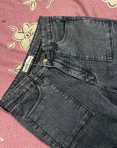 Trendy Washed Denim Cargo Jeans
