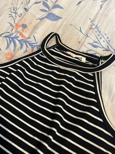 Black &amp; White Striped Halter Top