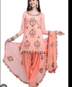 Peach Embroidered Kurta Set with Patiala Pants