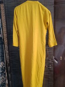 Stylish Mustard Yellow Long Kurti With Mirror Work