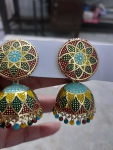 4 set of Oxidised Mirror Jhumka Earrings