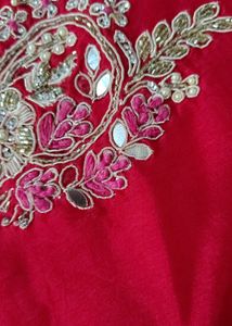 new pure dola silk Red Saree with hand work