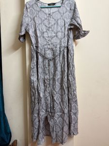 Grey Printed Kurta with Belt