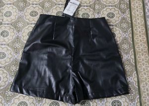 Black Faux Leather Mini Skorts