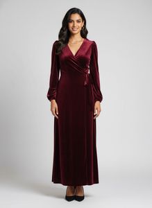 Elegant Burgundy Velvet Wrap Dress