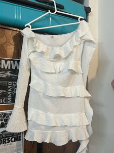 White Ruffle Mini Dress