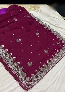 Heavy work designer Purple Festive Saree