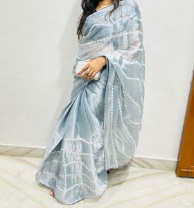 Elegant Blue Embroidered Saree