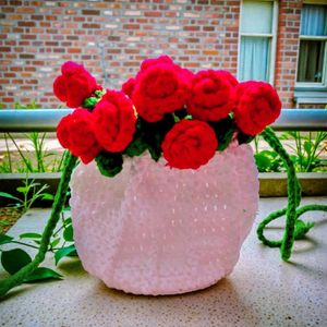 Crocheted Rose Flower Pot