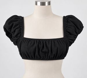Black Puff Sleeve Square Neck Crop Top