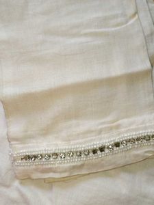 Elegant White Embellished Kurta pent set
