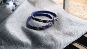 Elegant Blue Bangles with Gold Embellishments