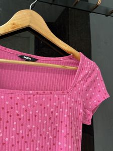 Pink Ribbed Crop Top with Hearts
