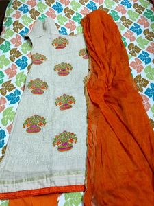 Embroidered Kurta with Dupatta and Pants Set