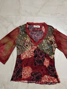 Boho Patchwork Flare Sleeve Top