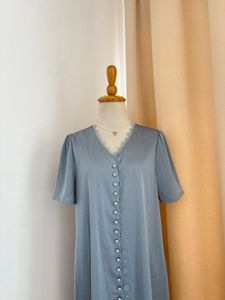 Blue Button-Up Midi Dress