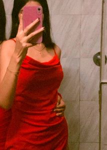 Red cowl neck bodycon dress