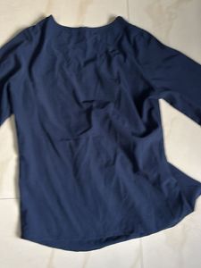 Elegant Navy Blue Lace Shoulder Top
