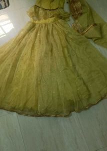 Mustard Yellow Peplum Lehenga Choli with Net Dupat
