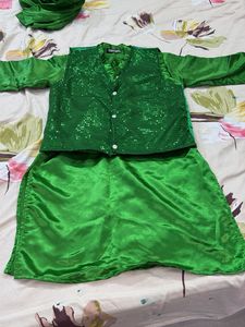 Vibrant Green Satin Kurta Set
