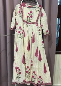 Cream Floral Print Kurta