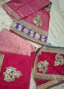 Pink Embroidered Unstitched lehenga choli material