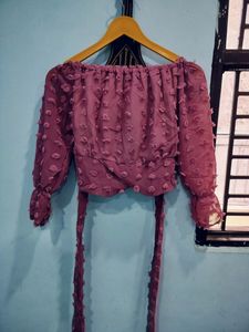 Mauve Off-Shoulder Crop Top