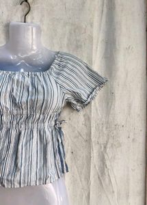 Striped Square Neck Peplum Top