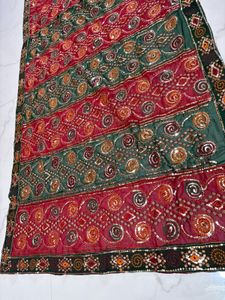 Red &amp; Green Embroidered Saree