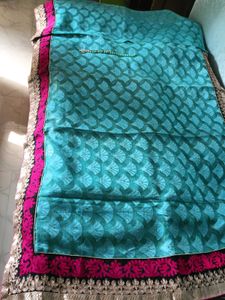 GentlyUsed BeautifulCyanEmbroidered Saree+Blouse