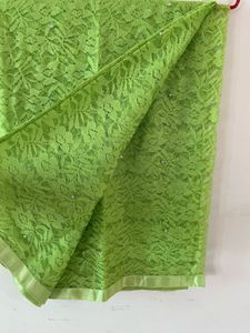 Lime Green Lace Saree with Embellishments