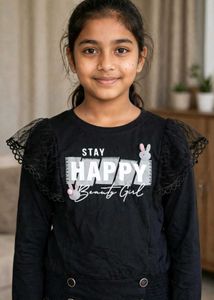 Black Top with "Stay Happy" Print