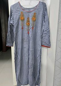 Striped Kurta with Embroidered Neckline
