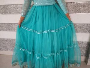 Turquoise tiered tulle skirt with sequin top