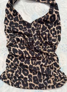 Y2k leopard print halter neck top