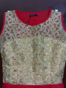 Elegant Embroidered Red Kurta