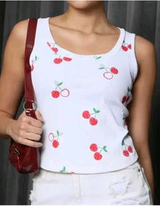 SheinWhite Cherry Print Tank Top