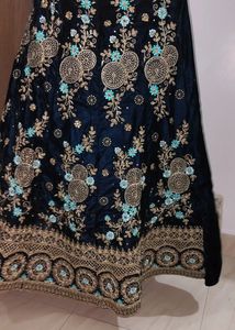 Embellished Navy Blue Velvet Blouse