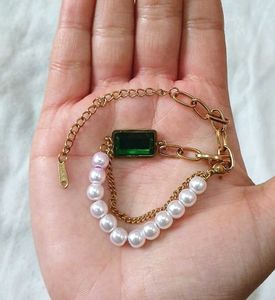 💚Stainless Steel Emerald &amp; Pearl Bracelet