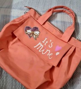Charming Peach Tote Bag with Heart Detail
