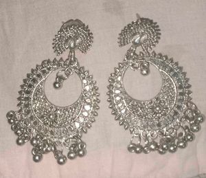 Silver Peacock Jhumka Earrings