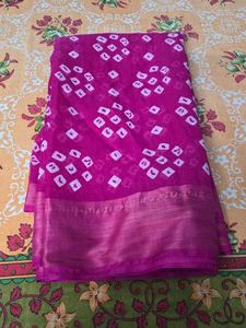 Vibrant Pink Bandhani Saree with Blouse