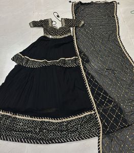 Black Sequined Layered Lehenga Choli Set