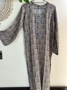 Ash Grey Embellished Neckline Suit pallazo set