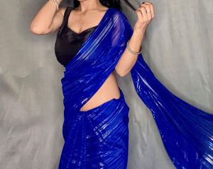 Royal Blue Sequined Saree without blouse peticot