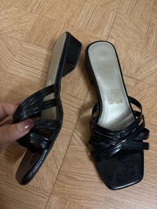 Black Strappy Square Toe Sandals