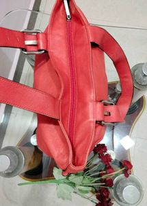 Chic Coral Leather Shoulder Bag