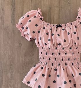 Cute Pink Polka Dot Puff Sleeve Top